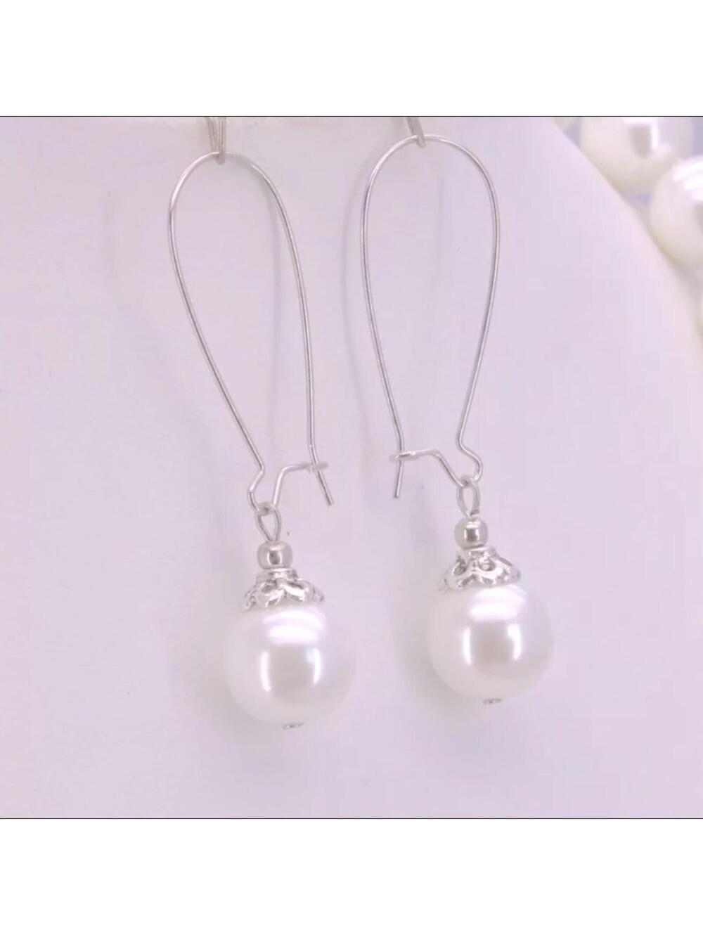 White Pearls Set Necklace Bracelet Earrings - Picture 2 of 2